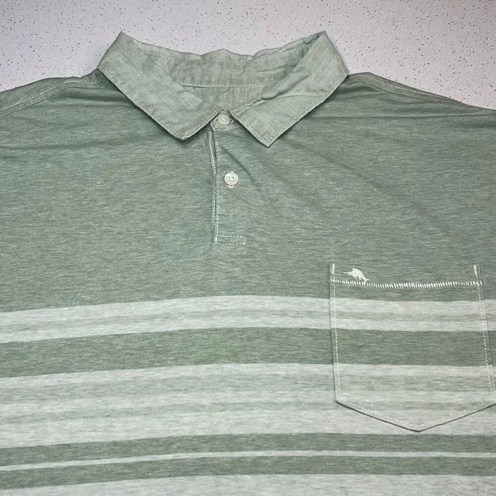 Tommy Bahama Cotton/Poly Green Striped Polo Shirt Mens XLarge